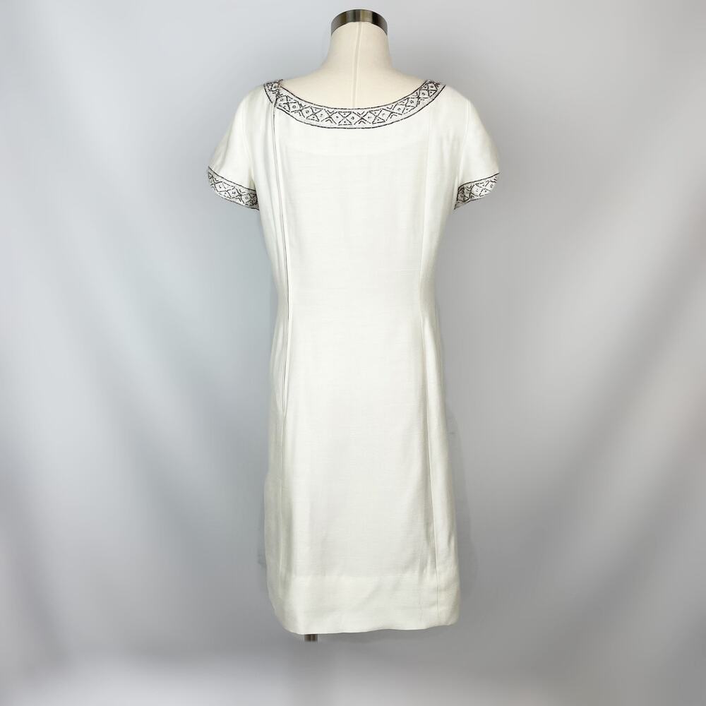 Vintage R & K Originals 1960s Dress Ivory Beaded Collar Knee Length M/L